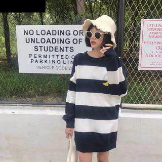 Moon Embroidered Striped Pullover Dress