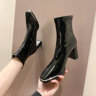 Patent Block Heel Mid-calf Boots