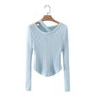 Asymmetrical Knit Long-sleeve Crop Sweater