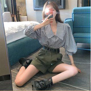 Patterned Elbow-sleeve Shirt / Shorts