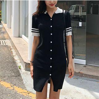 Color Block Short-sleeve Knit Shirt Dress