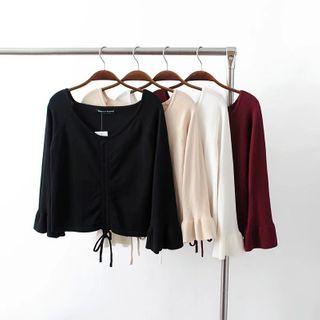 Bell Sleeve Plain Drawstring Top