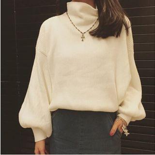 Balloon-sleeve Mock-neck Sweater