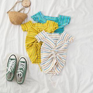 Off-shoulder Striped Drawstring Cropped Top