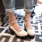 Ankle Strap Block Heel Loafers