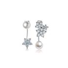 Simple And Fashion Flower Imitation Pearl Earrings With Cubic Zirconia Silver - One Size