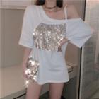 Mock Two-piece Glitter Short-sleeve T-shirt