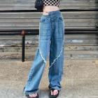 High Waist Distressed Cutout Wide Leg Jeans