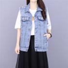 Faux Pearl Oversized Denim Vest