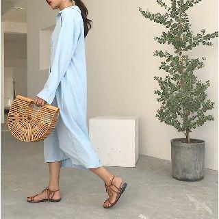 Long-sleeve Cutout Shirtdress