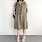 Short-sleeve Drawstring-waist Shirt Dress