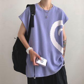 Couple Matching Heart Print Sleeveless Over-sized T-shirt