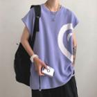 Couple Matching Heart Print Sleeveless Over-sized T-shirt