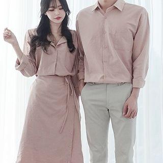 Couple Matching Shirt / Long-sleeve A-line Midi Dress