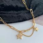 Rhinestone Star Pendant Choker Star Necklace - Gold - One Size