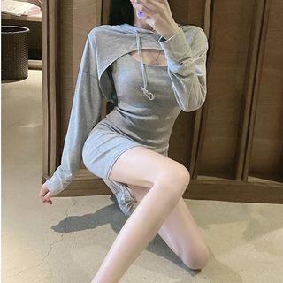 Set: Long-sleeve Cropped T-shirt + Mini Sheath Tank Dress