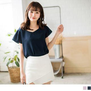 Cap Sleeve V-neck Chiffon Top