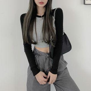 Two-tone Raglan-sleeve Cropped T-shirt