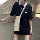 Short-sleeve Flower Embroidered Polo Shirt