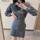 Long-sleeve Button Mini Sheath Dress