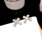 Rhinestone Cross Earring 1 Pair - 925 Sterling Silver Needle - Gold - One Size
