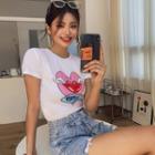 Printed Cropped Slim-fit T-shirt