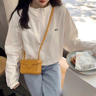 Number Zip Placket Cropped Sweatshirt