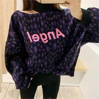 Cutaway-shoulder Patterned Top Purple - One Size