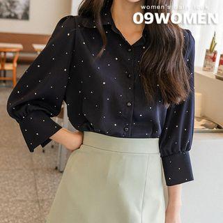 Plus Size Bishop-sleeve Dot Shirt