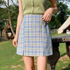 High-waist Split Plaid A-line Skirt