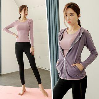 Hooded Sports Zip Jacket / Long-sleeve Sports T-shirt / Yoga Pants / Set