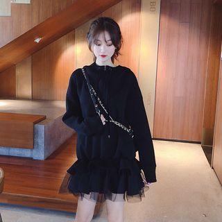 Mock Two-piece Mesh Hem Mini Pullover Dress As Shown In Figure - One Size