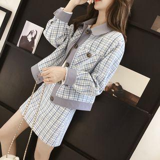 Plaid Buttoned Jacket / Mini A-line Skirt