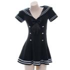 Sailor Collar Night Dress Black - One Size
