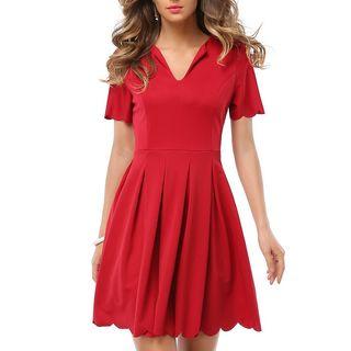 Scalloped Trim Short Sleeve A-line Dress