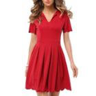 Scalloped Trim Short Sleeve A-line Dress