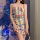 Color-block Plaid Strap Dress As Shown In Figure - One Size