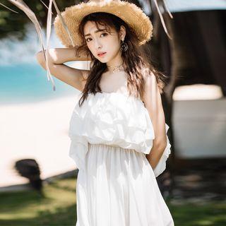 Set: Frill Trim Bikini + Off Shoulder Cover-up