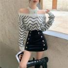 Striped Cold-shoulder Knit Top / Mini A-line Skirt