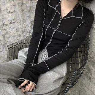 Contrast Stitch Cropped Long-sleeve T-shirt Black - One Size
