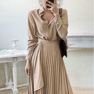 Tie-front Midi Shirtdress Khaki - One Size