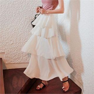 Zip-back Tiered Maxi Skirt