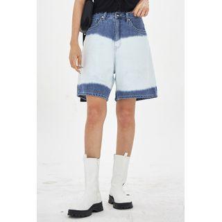 Two-tone Washed Denim Shorts