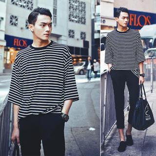 Striped Elbow-sleeve T-shirt