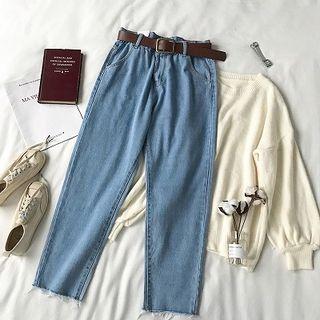 High-waist Frayed Loose-fit Jeans