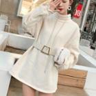 Mock Neck Pullover Dress With Belt