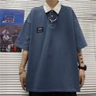 Elbow-sleeve Patched Polo Shirt