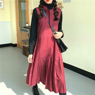 Plaid Loose-fit Sleeveless Dress As Figure - One Size