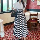 Set: Puff-sleeve Shirt + Striped Maxi A-line Dress