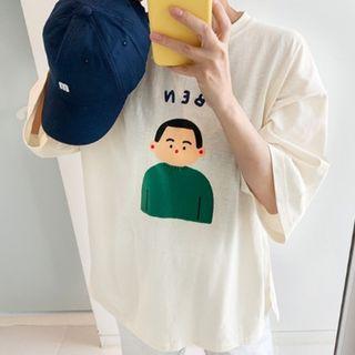 Illustration-printed Slit-side Boxy T-shirt